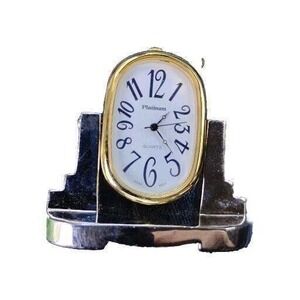 Vntg Mini‎ Clock "Platinum" Brand Gold/Silver Toned Quartz Desk Roman Numeral